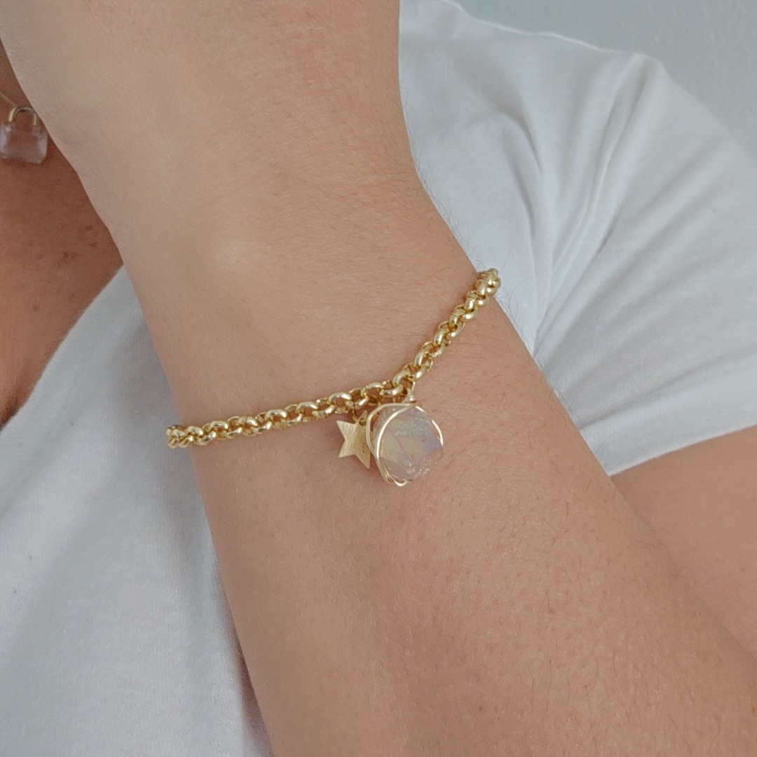 Pulsera de Cuarzo Rosa y Estrella